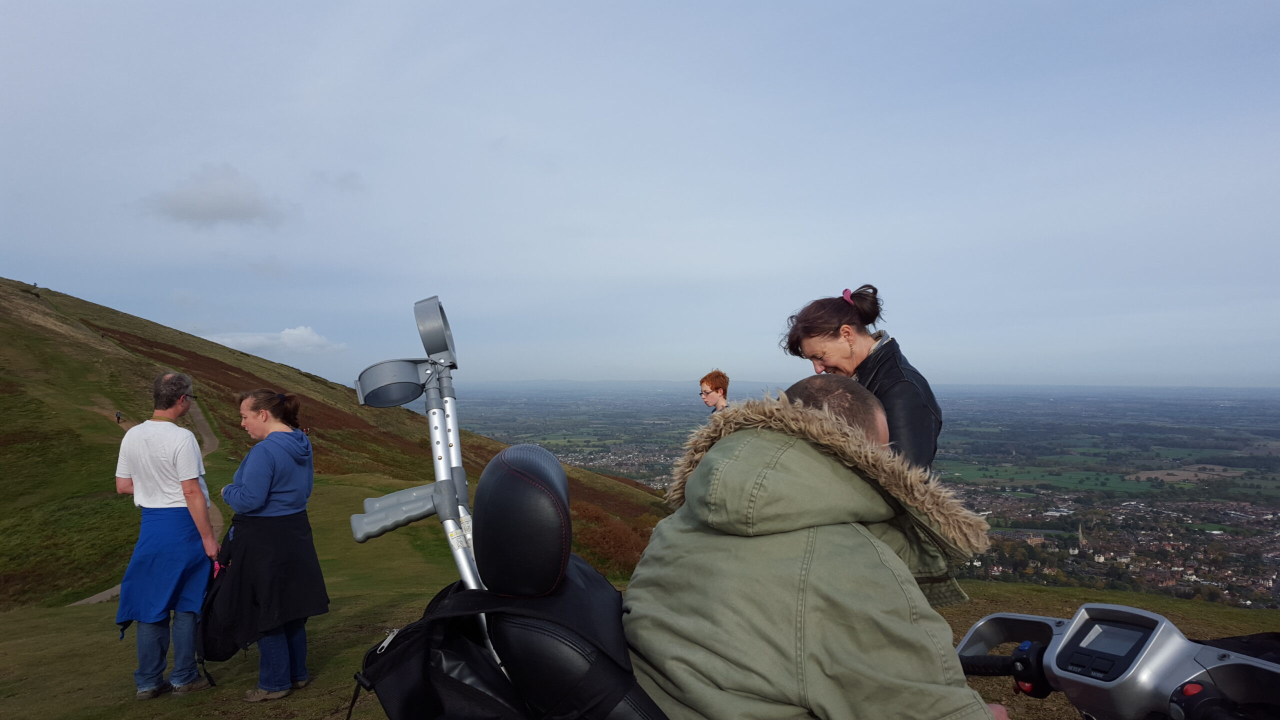 2015. Family walk up Malvern Hills. Matt on his buggy.